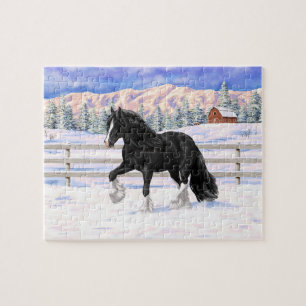 Black & White Gypsy Vanner Tinker Draft Horse Jigsaw Puzzle
