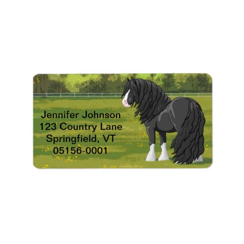 Black  White Gypsy Vanner Tinker Draft Horse Label