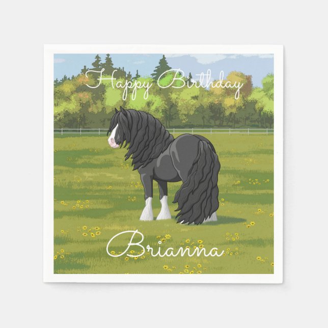 Black & White Gypsy Vanner Tinker Draft Horse Napkins (Front)