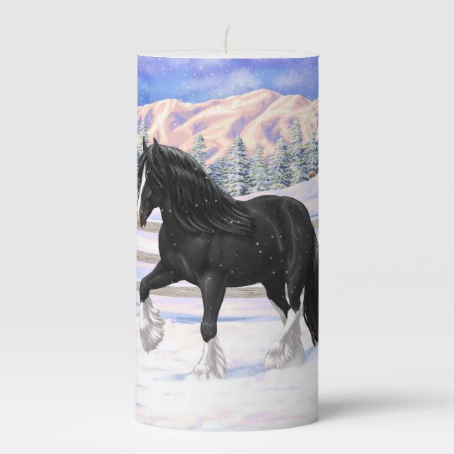 Black & White Gypsy Vanner Tinker Draft Horse Pillar Candle (Front)