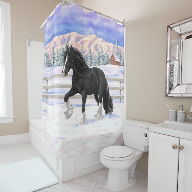 Black & White Gypsy Vanner Tinker Draft Horse Shower Curtain (In Situ)