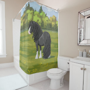 Black & White Gypsy Vanner Tinker Draft Horse Shower Curtain