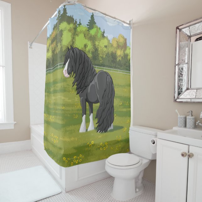 Black & White Gypsy Vanner Tinker Draft Horse Shower Curtain (In Situ)