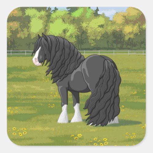 Black  White Gypsy Vanner Tinker Draft Horse Square Sticker