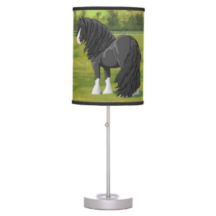 Black & White Gypsy Vanner Tinker Draft Horse Table Lamp