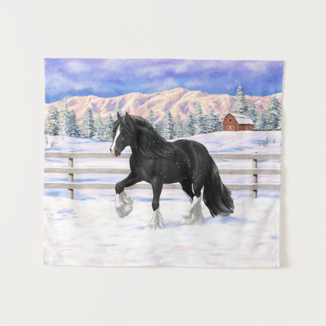 Black & White Gypsy Vanner Tinker Draft Horse Tapestry (Front (Horizontal))