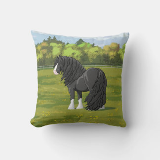 Black & White Gypsy Vanner Tinker Draft Horse Throw Pillow