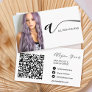 Black white hair makeup photo initial qr code business card