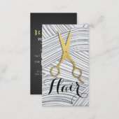 Black White Hair Pattern Gold Scissors Hairstylist Appointment Card (Front/Back)