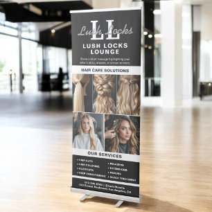 Black White Hair Salon Monogram Photo Collage Retractable Banner