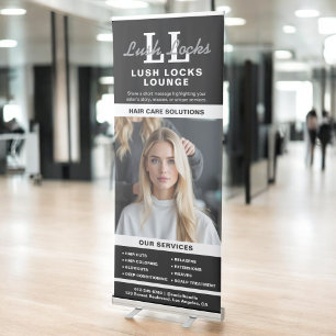 Black White Hair Salon Monogram Photo Retractable Banner