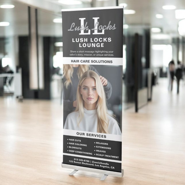 Black White Hair Salon Monogram Photo Retractable Banner (Creator Uploaded)
