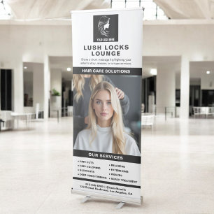 Black White Hair Salon Services Photo Logo Retractable Banner