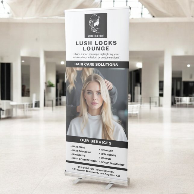 Black White Hair Salon Services Photo Logo Retractable Banner (Creator Uploaded)