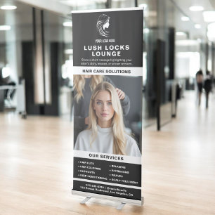 Black White Hair Salon Services Photo Logo Retractable Banner