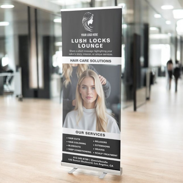 Black White Hair Salon Services Photo Logo Retractable Banner (Creator Uploaded)