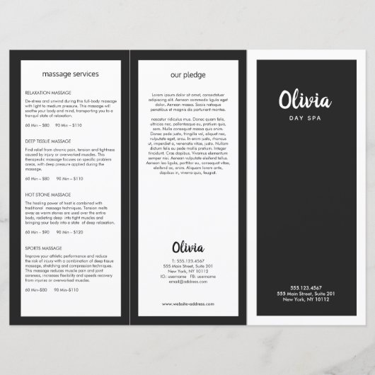 Black White Hair Salon Tri-Fold Brochure (Front)