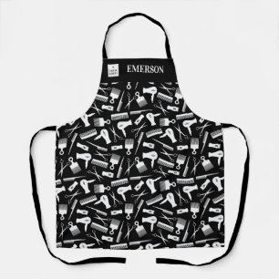 Black & White Hair Stylist Tools Add Name & Logo Apron