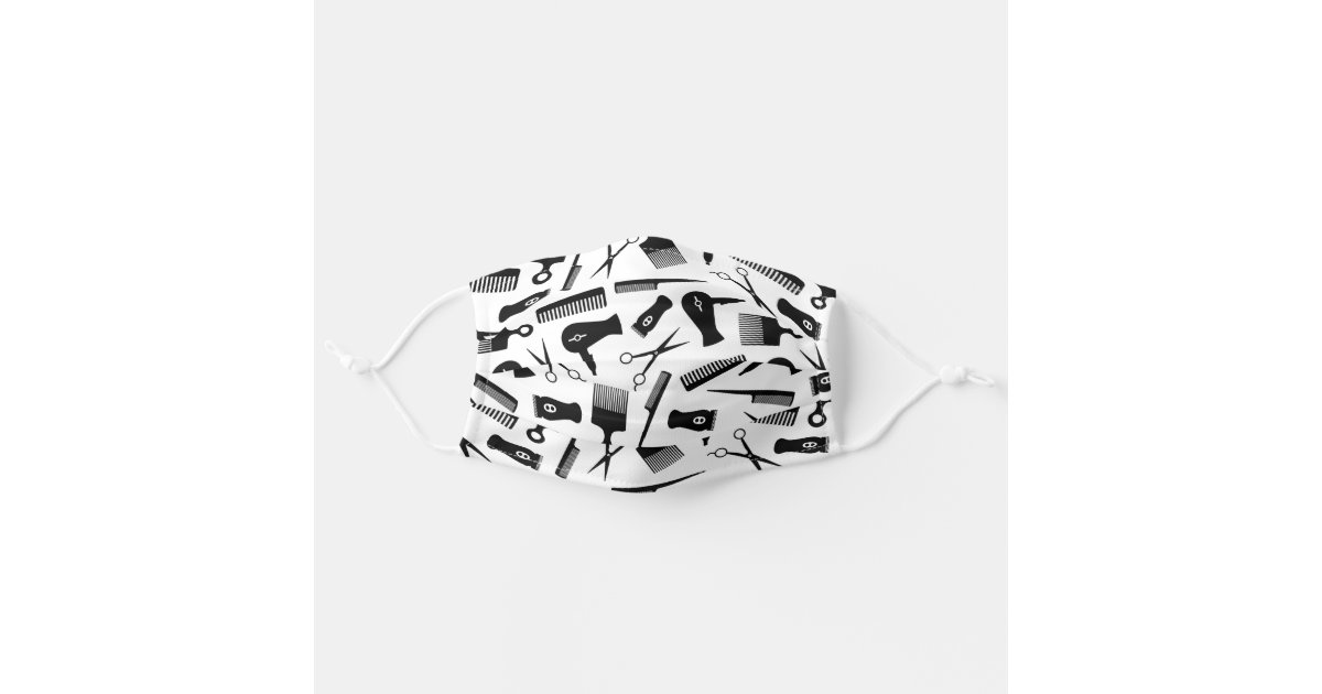 Black White Hair Tool Silhouette Pattern Cloth Face Mask Zazzle Com