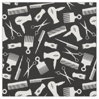 Black White Hair Tool Silhouette Pattern Fabric