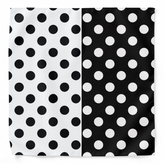 Black White Half Color Split Inverse Polka Dots Bandana (Front)