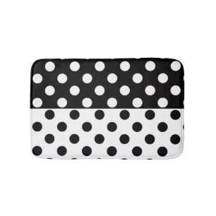 Black White Half Color Split Inverse Polka Dots Bath Mat