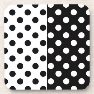 Black White Half Color Split Inverse Polka Dots Beverage Coaster