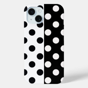 Black White Half Color Split Inverse Polka Dots iPhone 15 Case