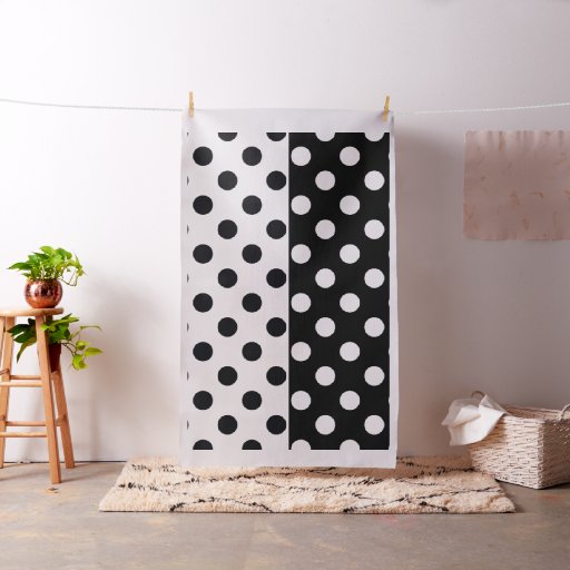 Black White Half Color Split Inverse Polka Dots Fabric