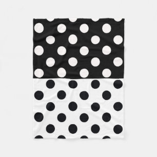 Black White Half Color Split Inverse Polka Dots Fleece Blanket