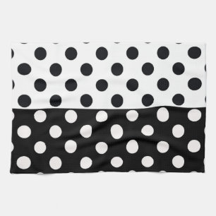 Black White Half Color Split Inverse Polka Dots Kitchen Towel