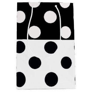 Black White Half Color Split Inverse Polka Dots Medium Gift Bag