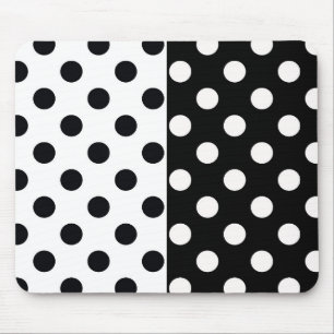 Black White Half Color Split Inverse Polka Dots Mouse Pad