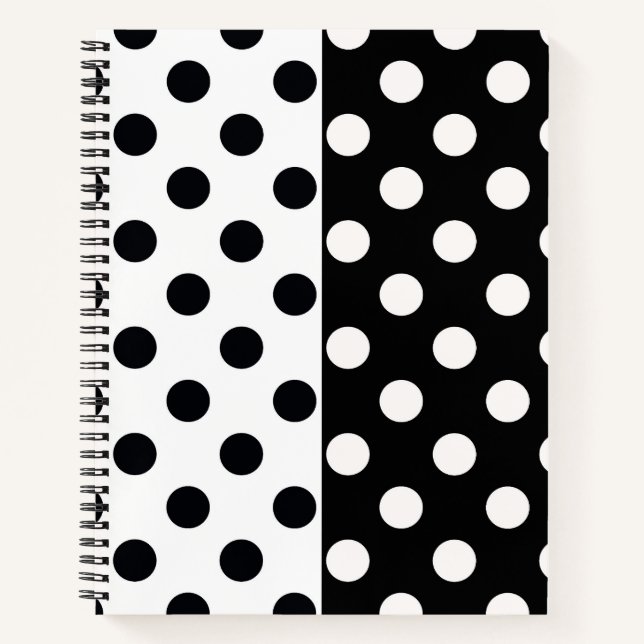 Black White Half Color Split Inverse Polka Dots Notebook (Front)
