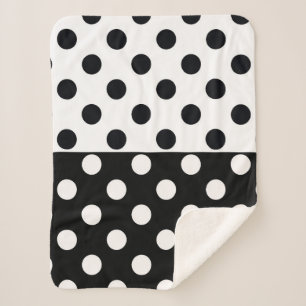 Black White Half Color Split Inverse Polka Dots Sherpa Blanket