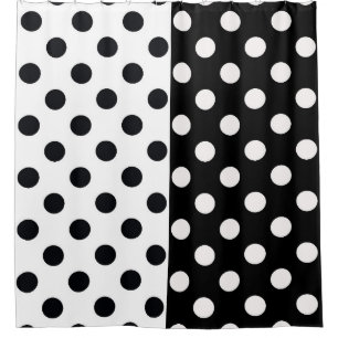 Black White Half Color Split Inverse Polka Dots Shower Curtain
