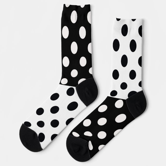 Black White Half Color Split Inverse Polka Dots Socks (Left)