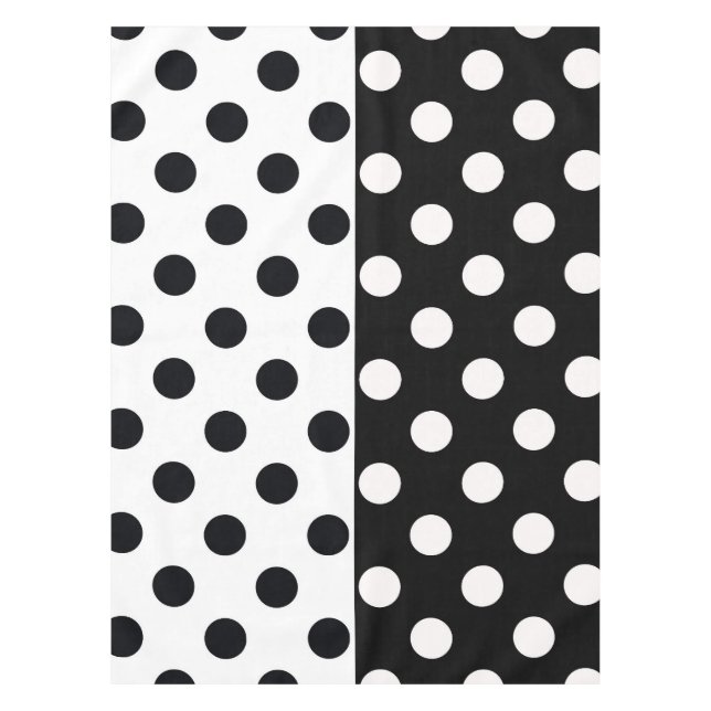 Black White Half Color Split Inverse Polka Dots Tablecloth (Front)