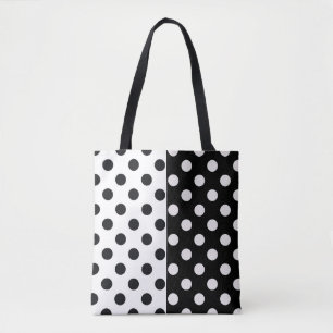 Black White Half Color Split Inverse Polka Dots Tote Bag