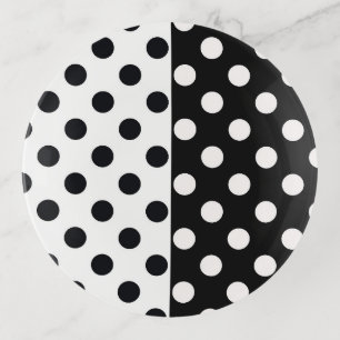 Black White Half Color Split Inverse Polka Dots Trinket Tray