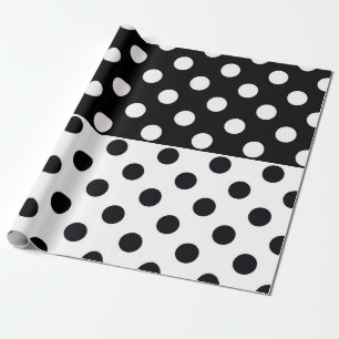 Black White Half Color Split Inverse Polka Dots Wrapping Paper