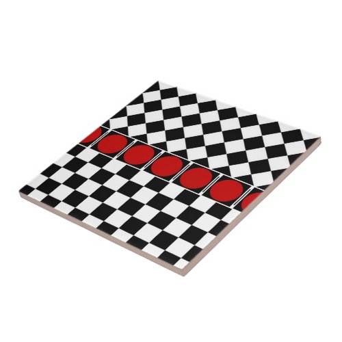 Black White Half Diamond Checkers Ceramic Tile