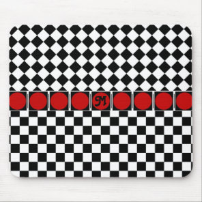 Black White Half Diamond Checkers Mouse Pad