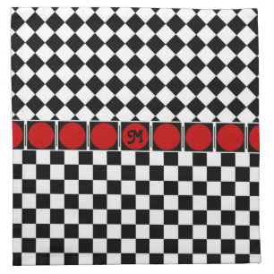 Black White Half Diamond Checkers Napkin