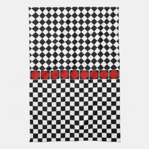 Black White Half Diamond Checkers Towel