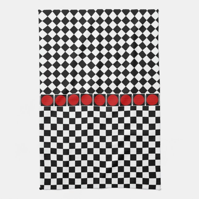 Black White Half Diamond Checkers Towel (Vertical)