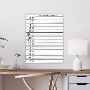 Black White Half Hour Schedule 6am to 7pm Planner Dry Erase Board