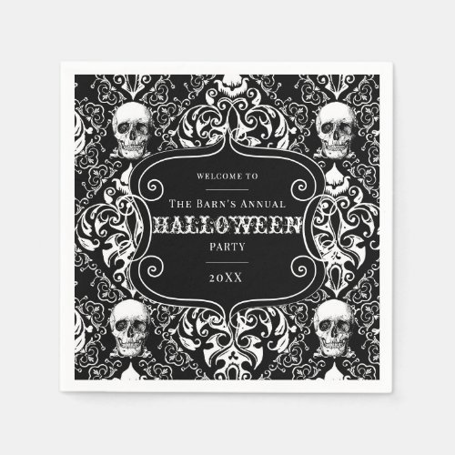 Black White Halloween Damask Skull Pattern Custom Napkins