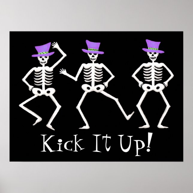 Black White Halloween Dancing Skeleton Top Hats Poster (Front)