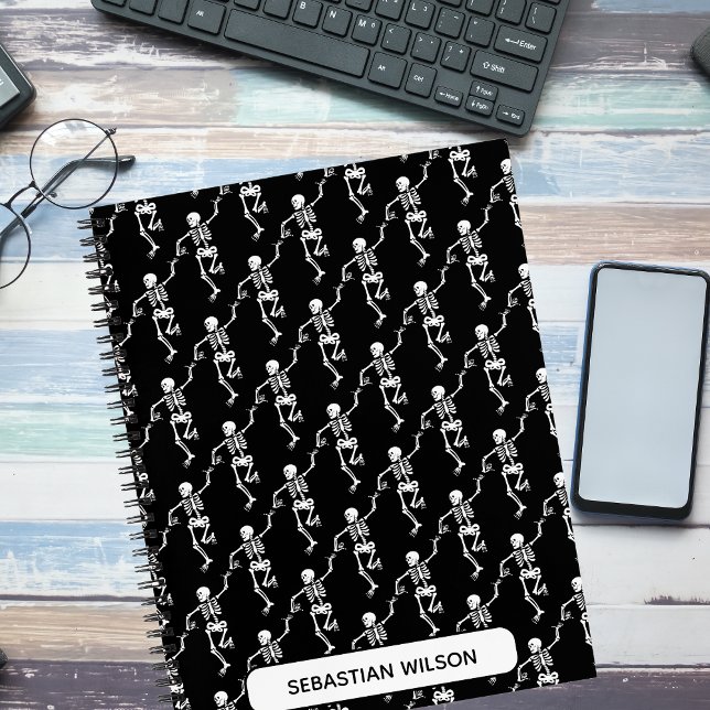 Black & White Halloween Dancing Skeletons Monogram Notebook (Creator Uploaded)